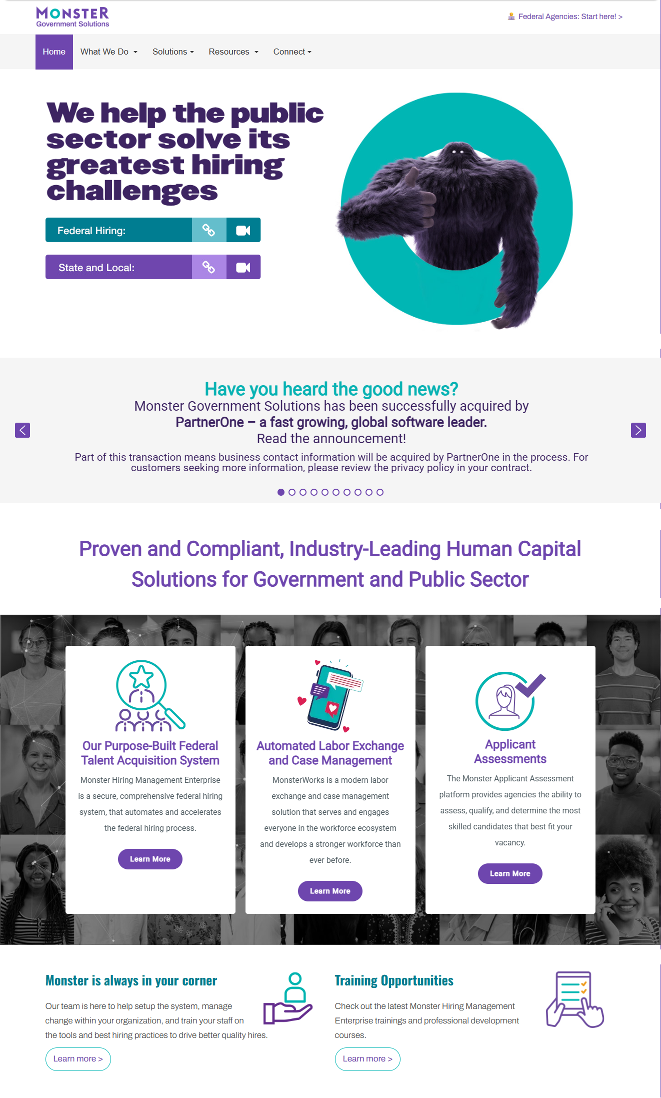 Monster Government Solutions enterprise portal interface